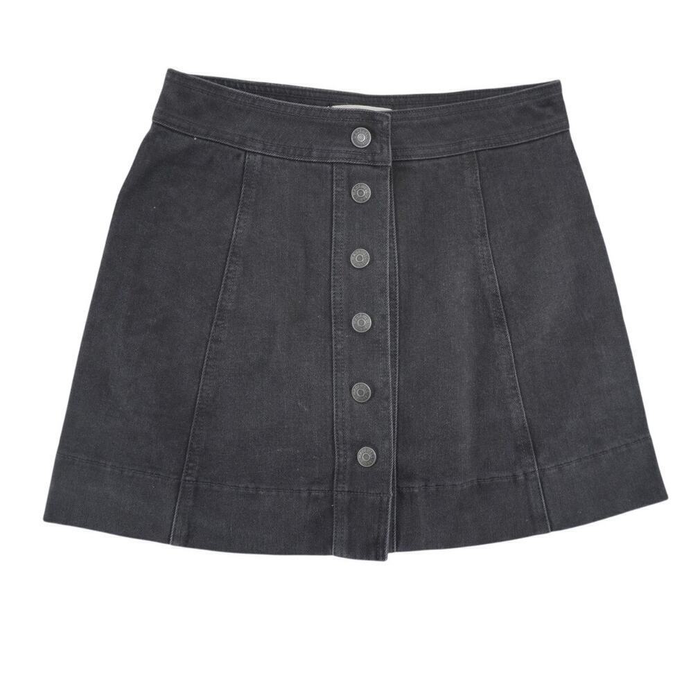 Madewell Denim Mini Skirt Black Wash Button Front A-Line Size 0